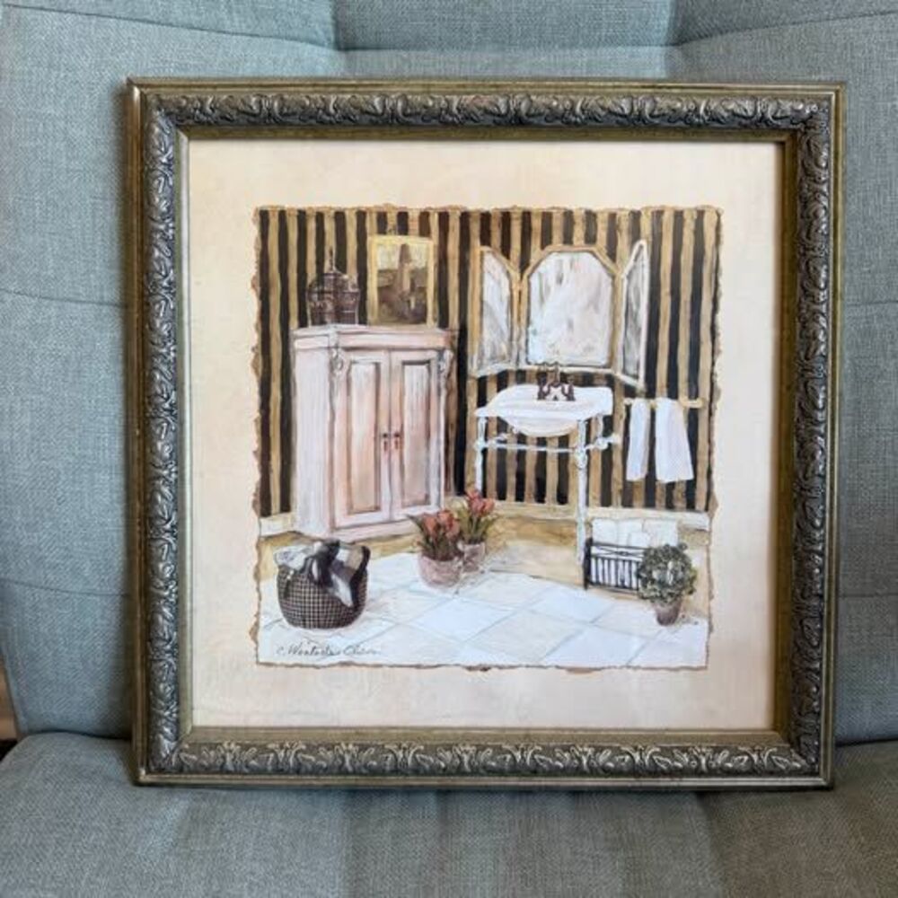 Framed French Bathroom Vanity Art Print by C. Winterle Olson